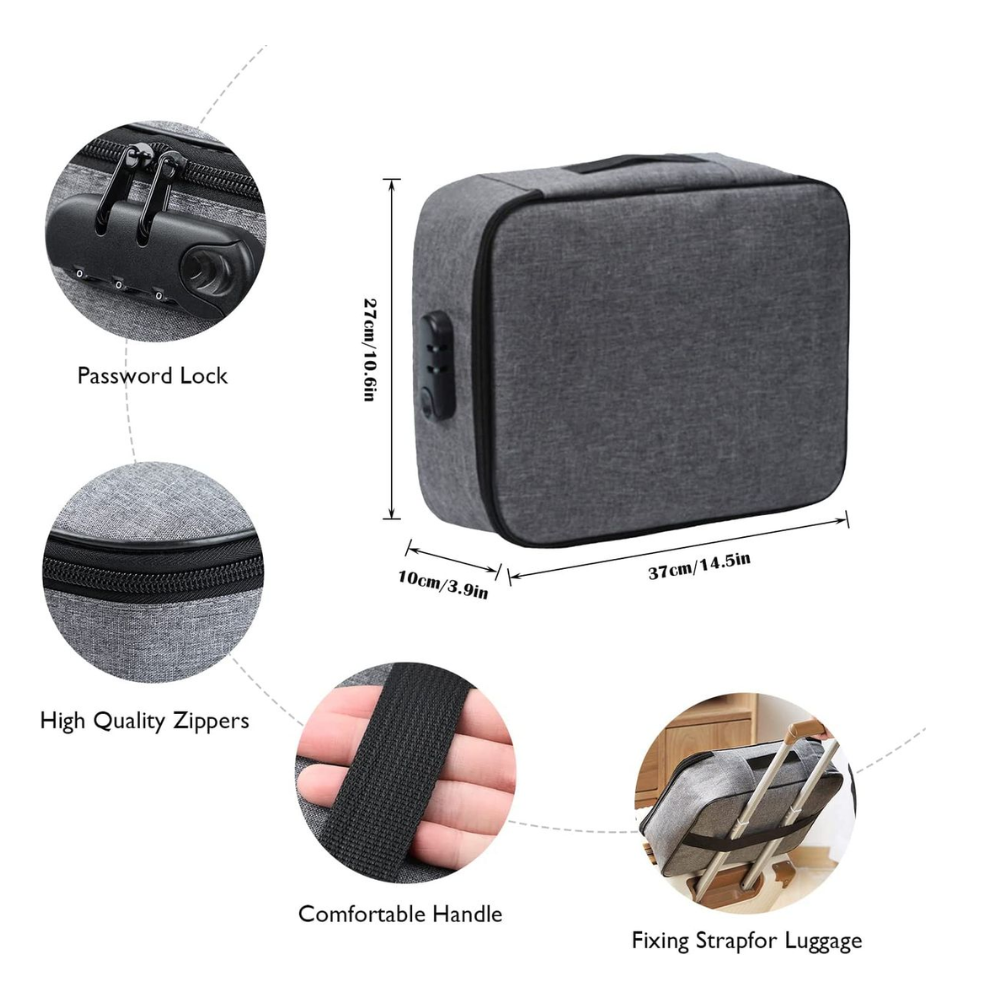 Waterproof Multi-Layer Lockable Document Storage Pouch - Travel Organizer with Code Lock