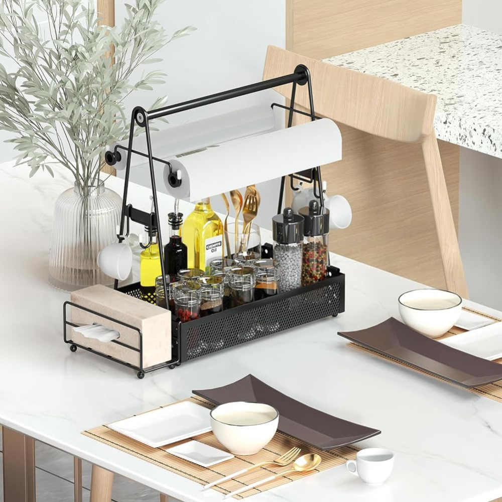 Mesh Utensil Caddy with Paper Towel & Napkin Holder