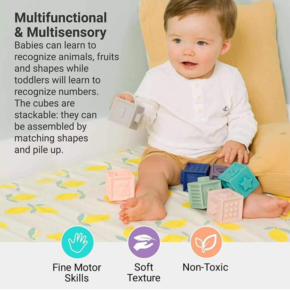12Pcs Soft Building Blocks for Toddlers - Montessori Baby Blocks with Embossed Patterns