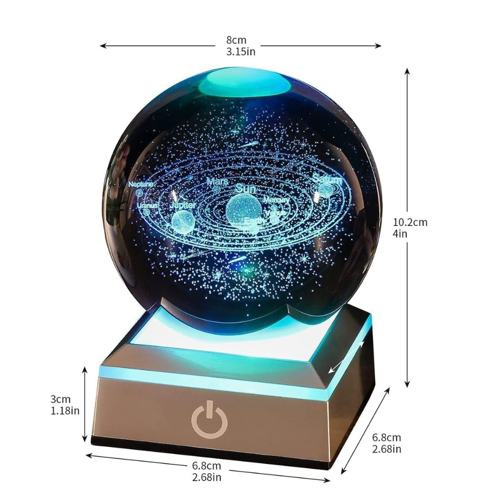 Solar System Crystal Ball - 8cm K9 Crystal Globe with 6-Mode LED Base & Touch Control DealRush