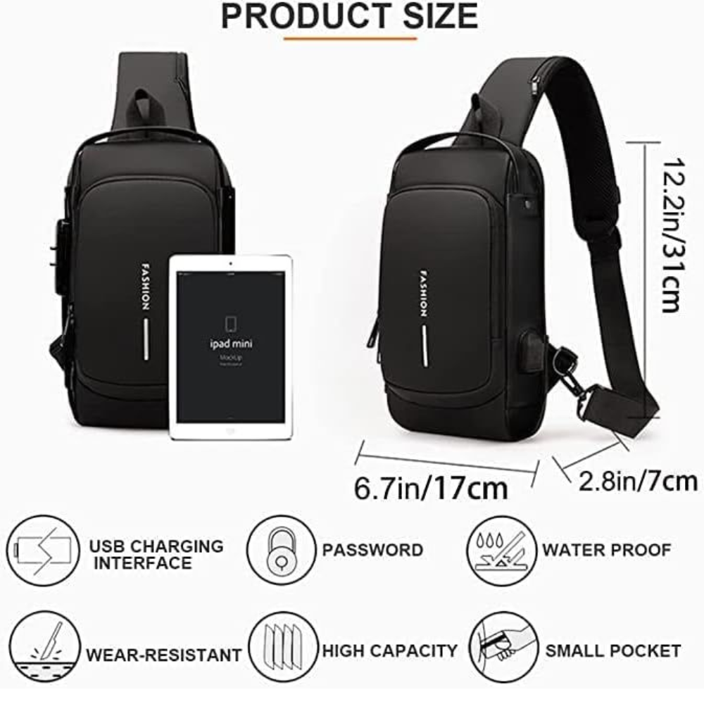 USB Charging Crossbody Sling Bag with Anti-Theft Lock - Waterproof Messenger Bag