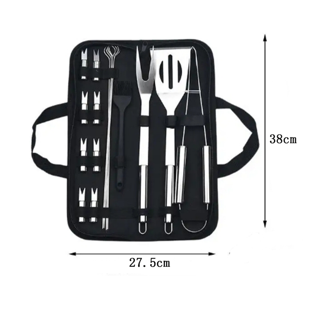16-Piece Stainless Steel Braai Tool Set with Cross Back Apron - Complete Grilling Kit