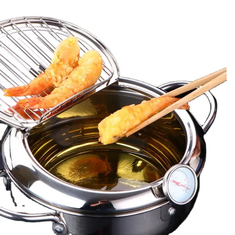 2.2L Stainless Steel Deep Frying Pot with Side Handles