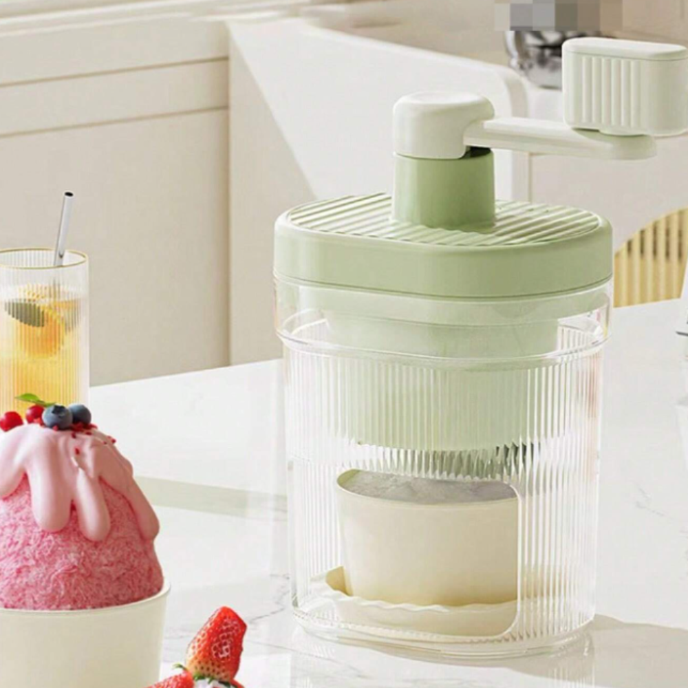 Manual Rotary Ice Crusher Machine - Effortless Shaved Ice Maker with Stainless Steel Blades