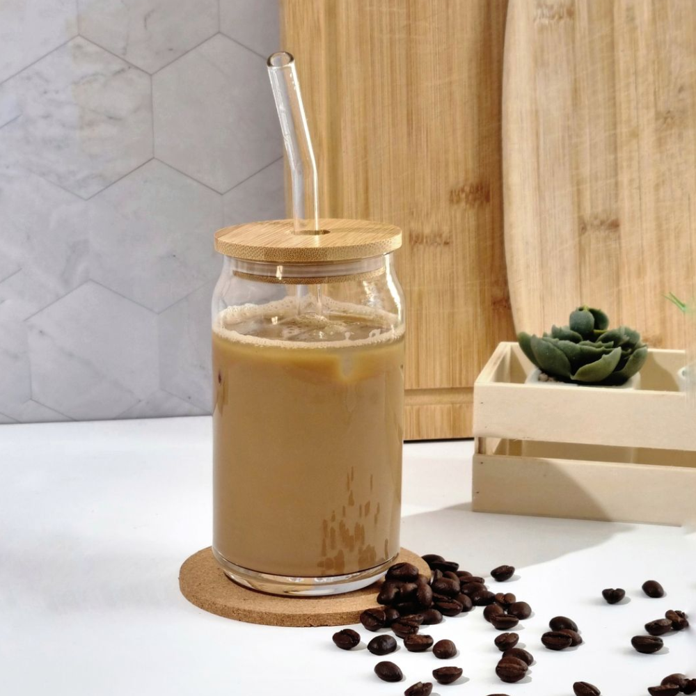4-Pack Glass Tumblers with Bamboo Lids & Straws