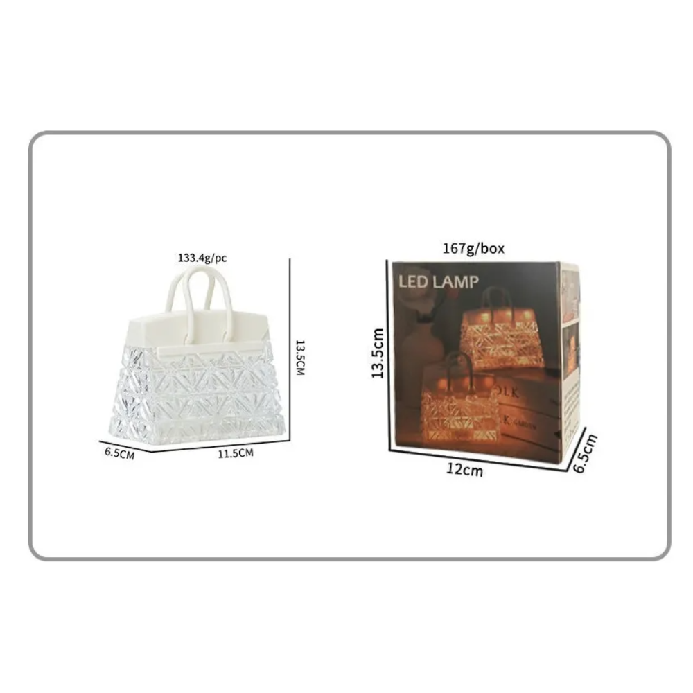 Crystal Handbag LED Night Light – Mini Decorative Mood Lamp for Bedroom, Shelves & Gifts (6.5 x 11.5 x 13.5cm)