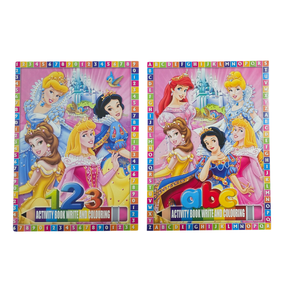 Princess Activity Set - Writing & Colouring Books ABC + 123 (Set of 2)