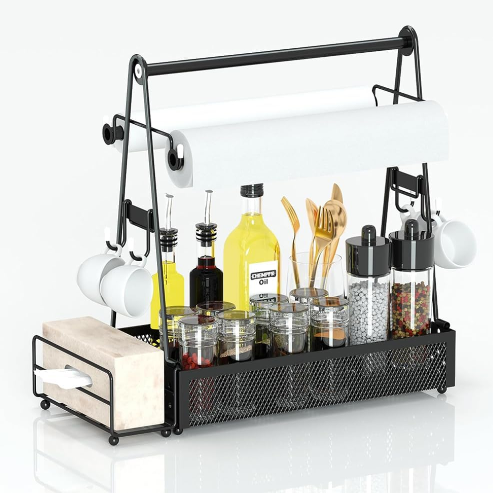 Mesh Utensil Caddy with Paper Towel & Napkin Holder