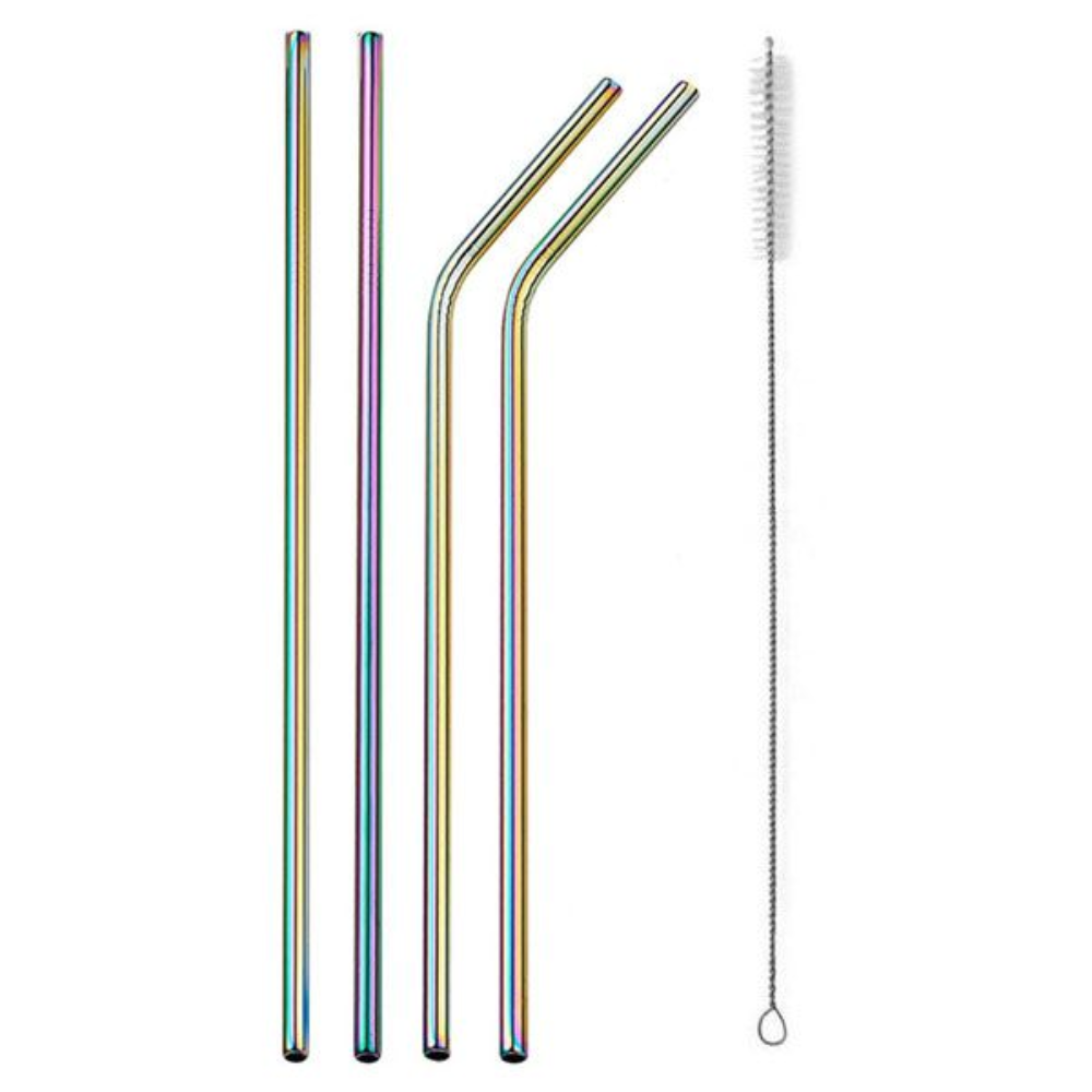 4-Piece Stainless Steel Straws Set - Eco-Friendly Reusable with Cleaning Brush