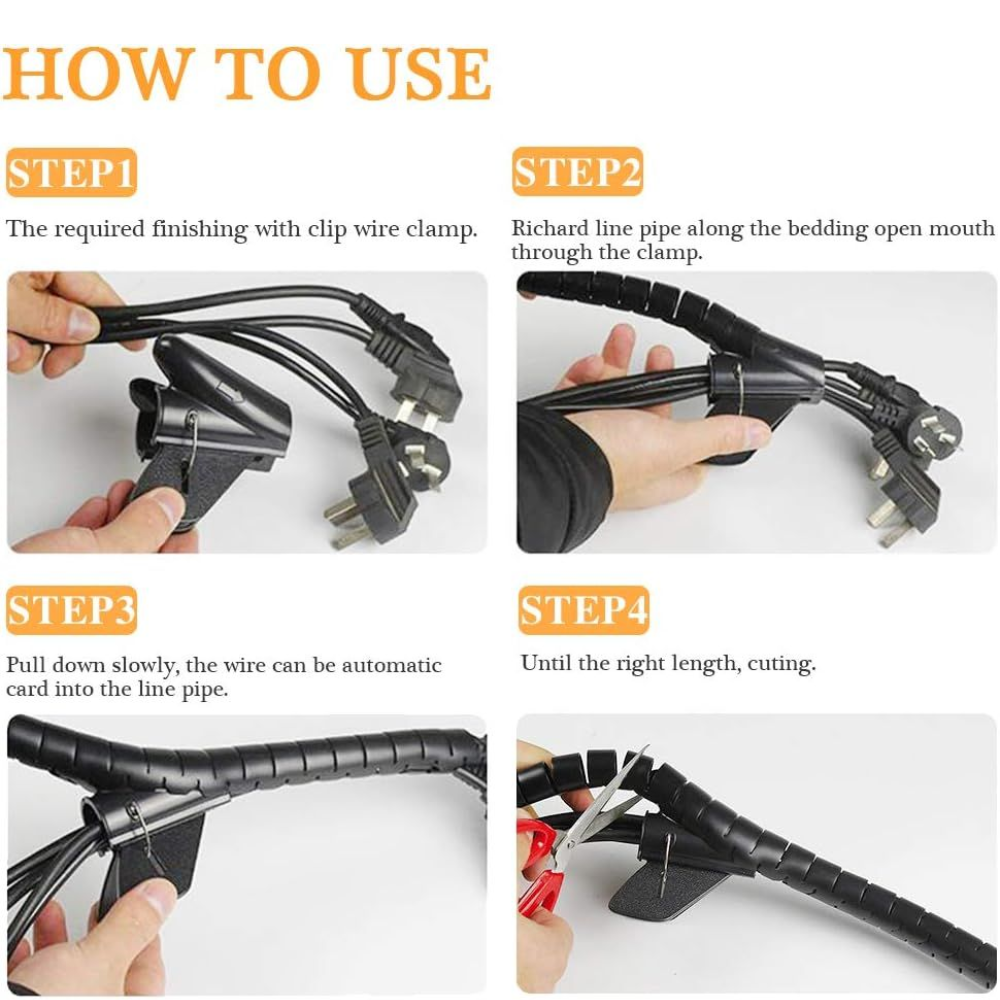 2m Cable Spiral Organizer Sleeve - Black Flexible PE Wire Management System DealRush