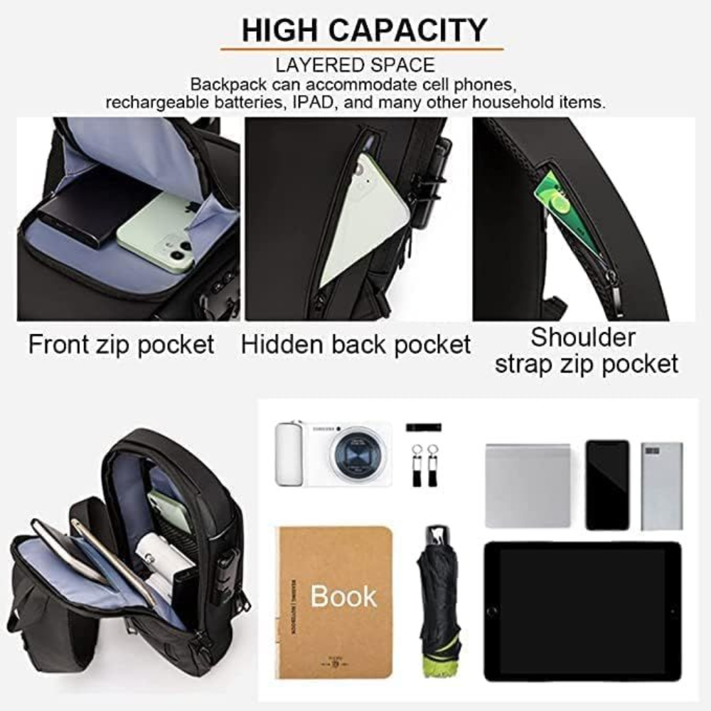 USB Charging Crossbody Sling Bag with Anti-Theft Lock - Waterproof Messenger Bag