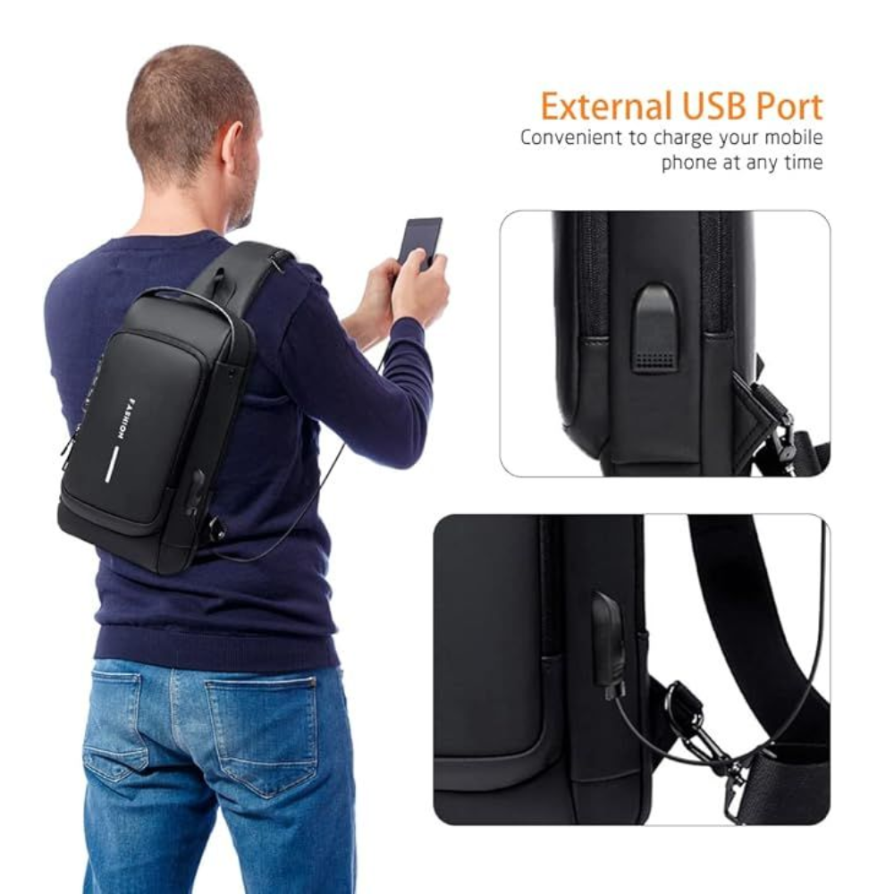USB Charging Crossbody Sling Bag with Anti-Theft Lock - Waterproof Messenger Bag