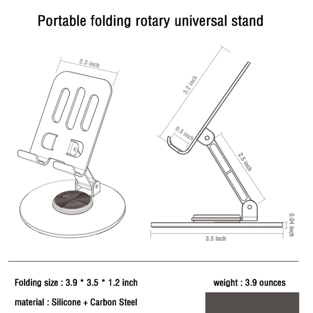 360° Rotatable Dual Folding Cell Phone Stand - Black