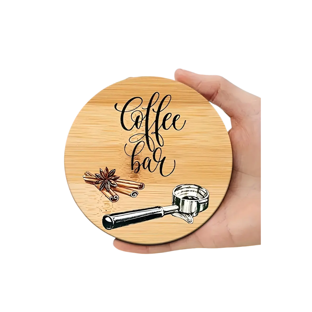 6-Piece Coffee Quote Coaster Set – Rustic Wood Look