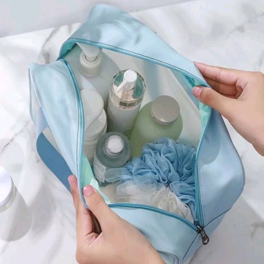 Travel Toiletry Makeup Bag - Small Waterproof PU Leather with Hanging Hook