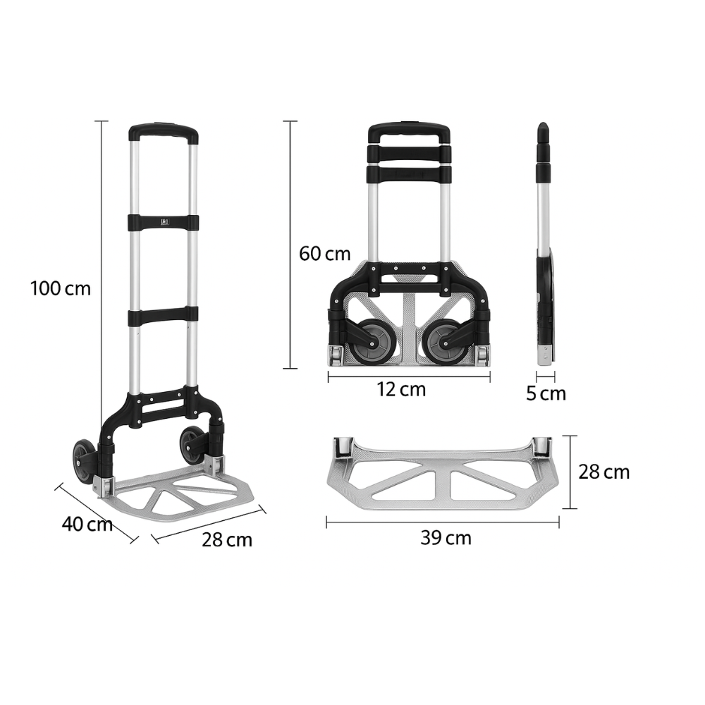 Foldable Heavy-Duty Aluminum Trolley – 70kg Load