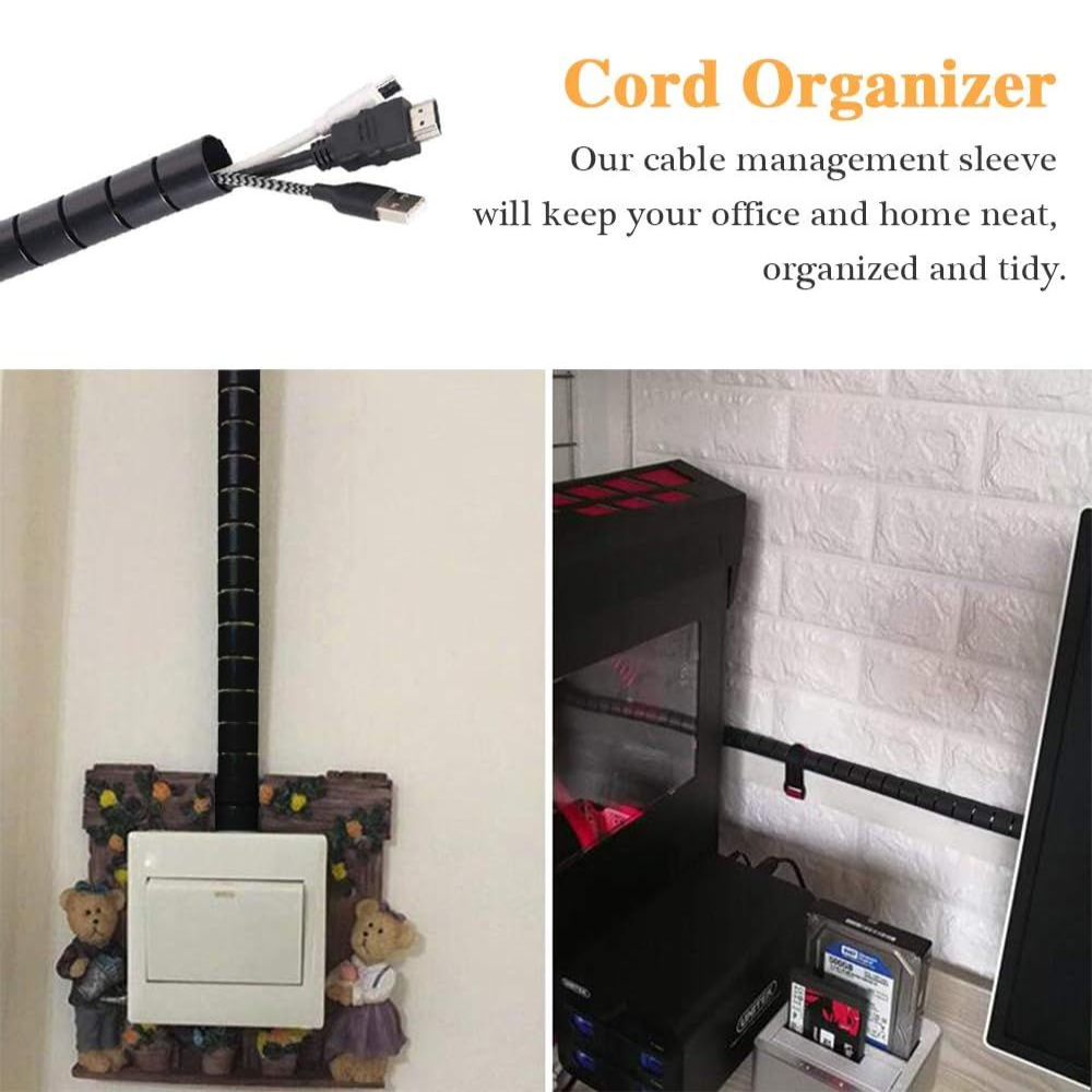 2m Cable Spiral Organizer Sleeve - Black Flexible PE Wire Management System DealRush