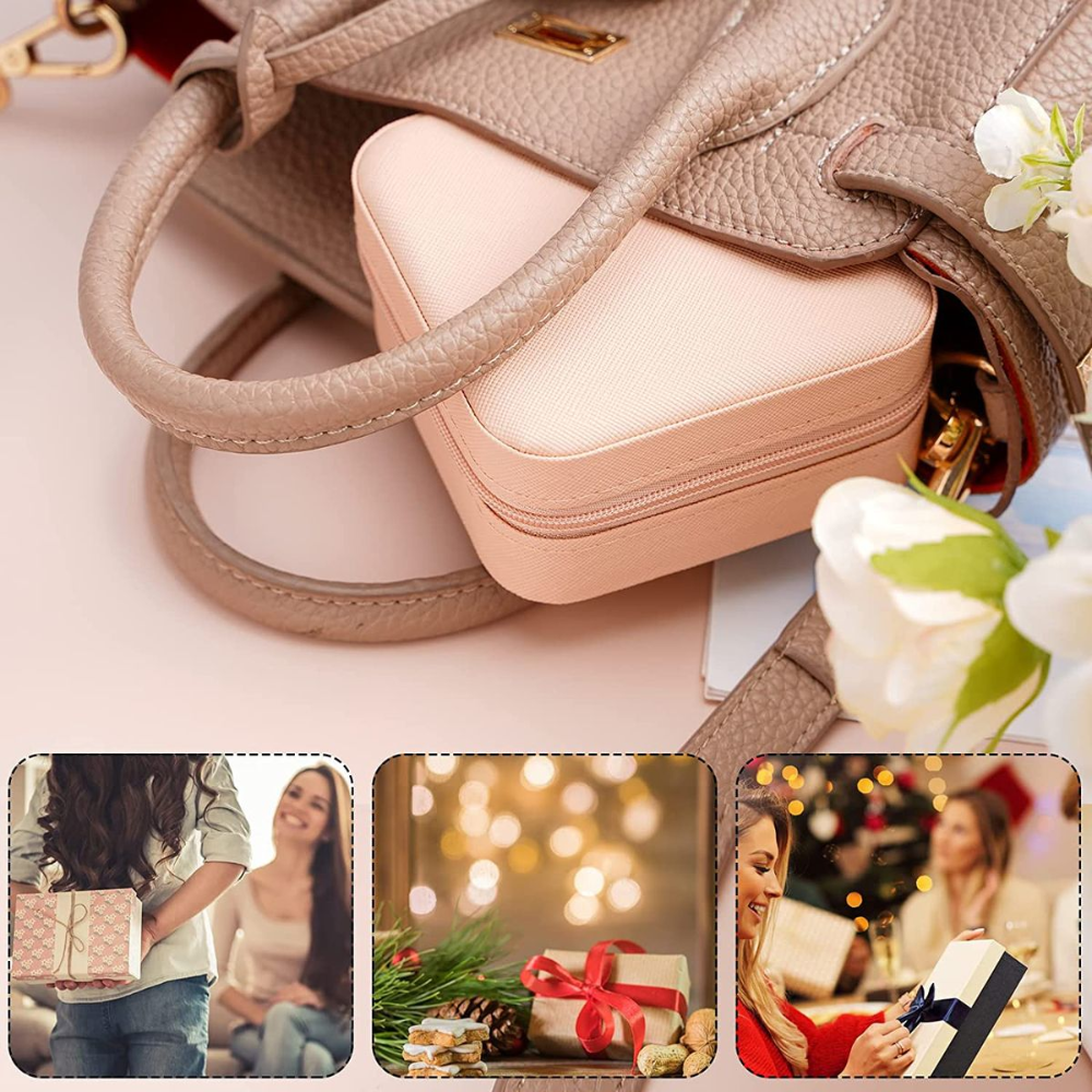 Mini Jewelry Box - Premium PU Leather Travel Organizer with Flannel Lining