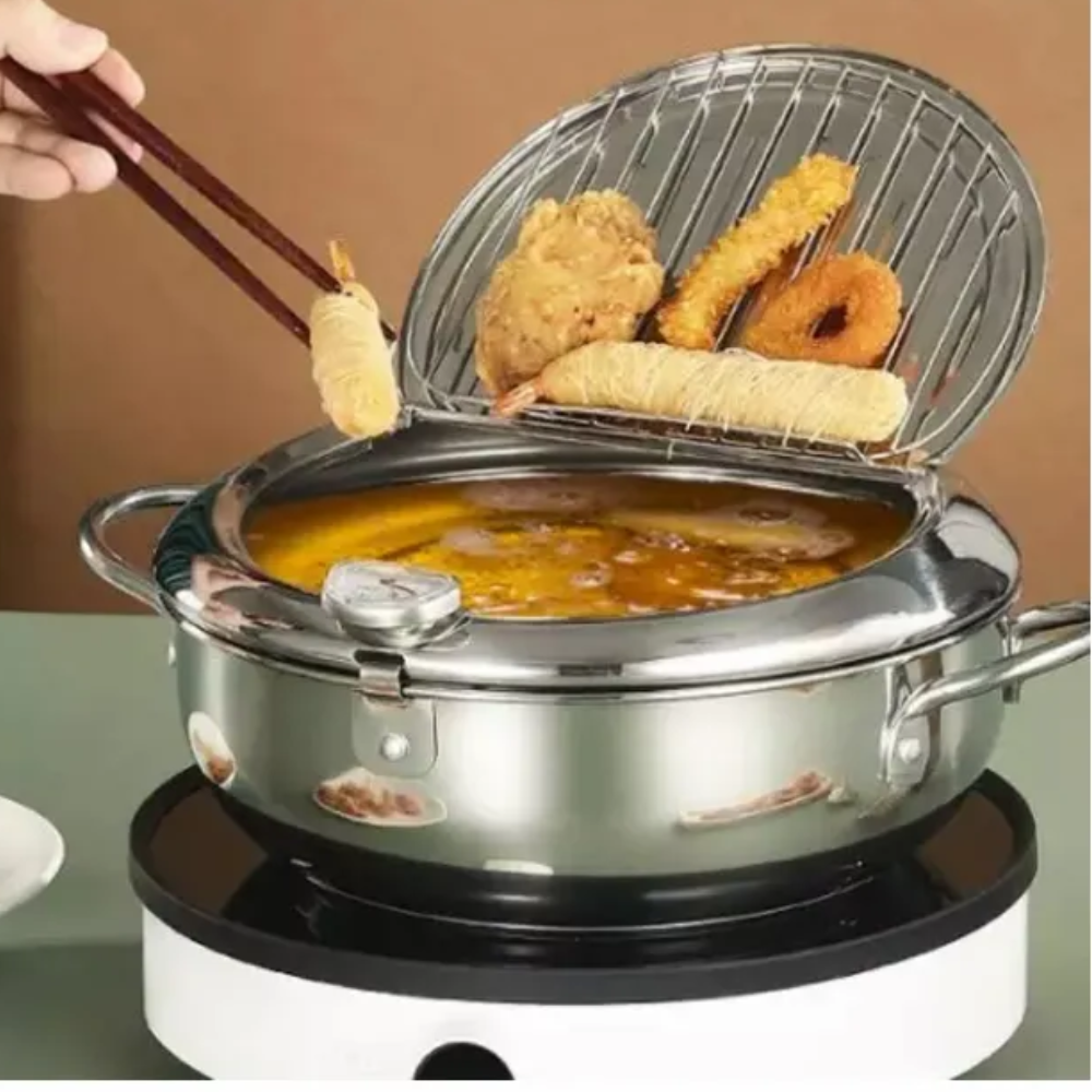 2.2L Stainless Steel Deep Frying Pot with Side Handles