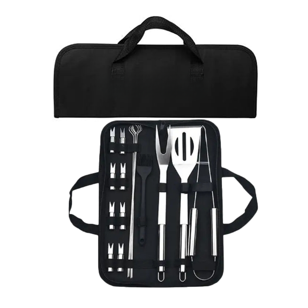 16-Piece Stainless Steel Braai Tool Set with Cross Back Apron - Complete Grilling Kit