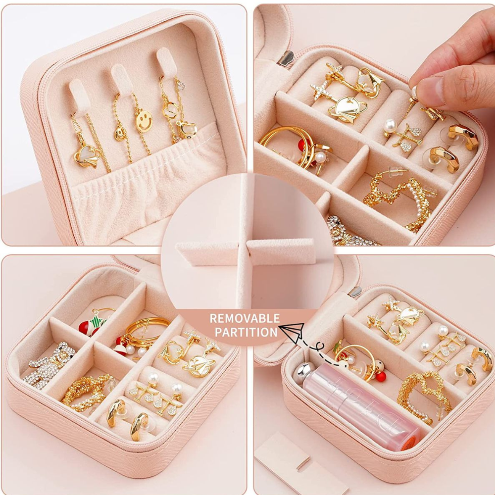 Mini Jewelry Box - Premium PU Leather Travel Organizer with Flannel Lining