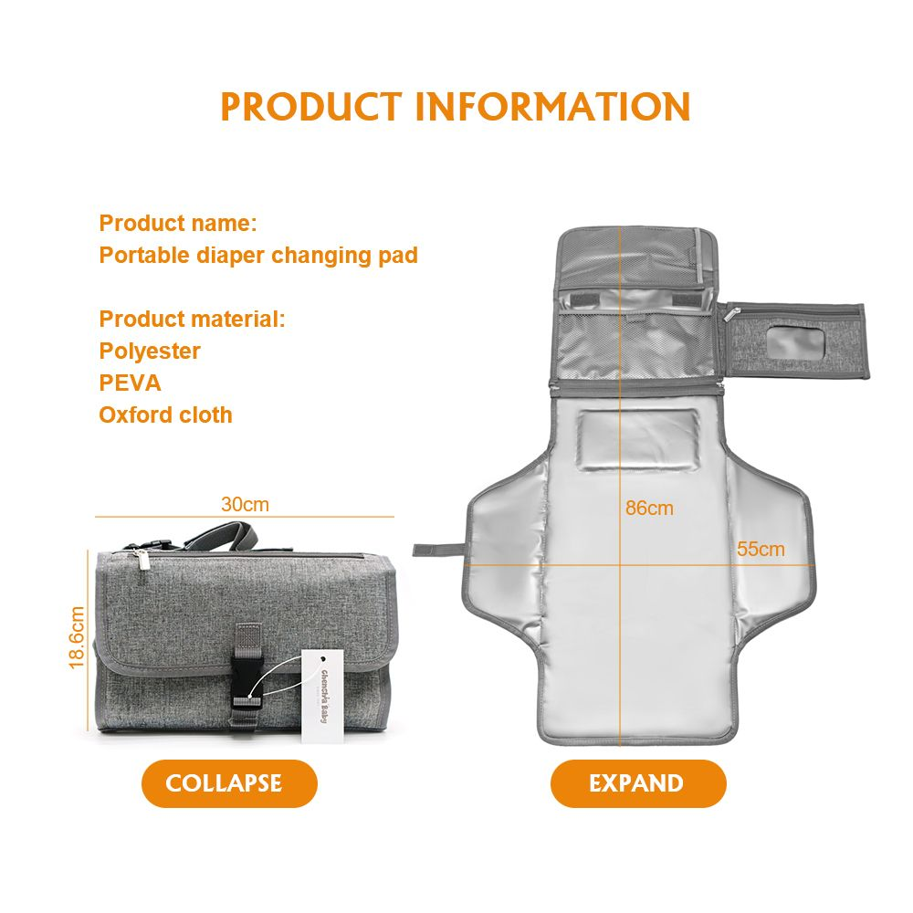 Portable Waterproof Diaper Changing Pad with Wipes Pocket
