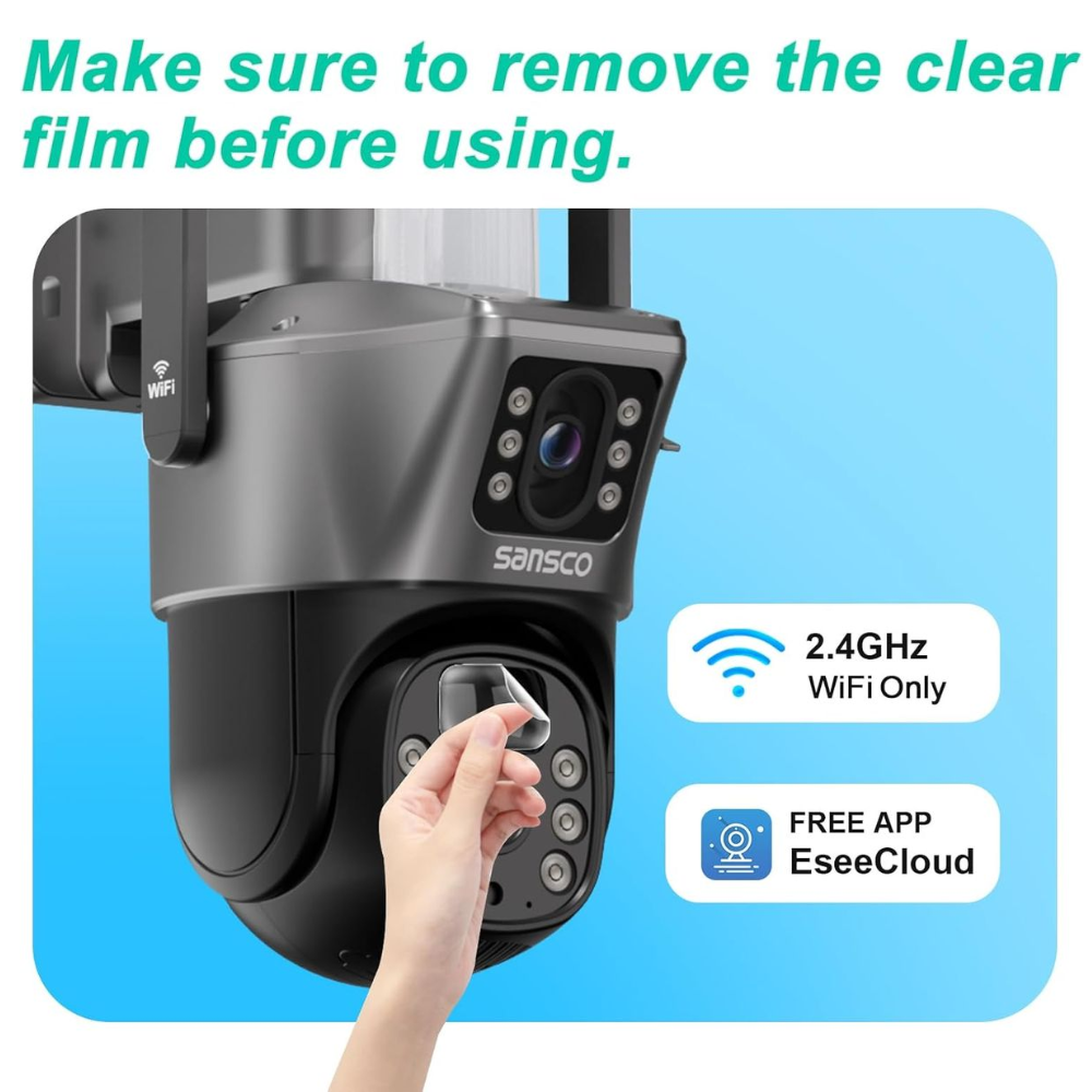 WiFi Solar Security Camera 4MP - Dual Lens 360° PTZ with Night Vision & Motion Detection