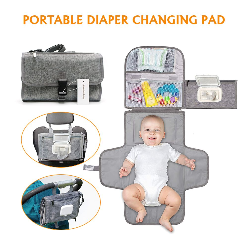 Portable Waterproof Diaper Changing Pad with Wipes Pocket
