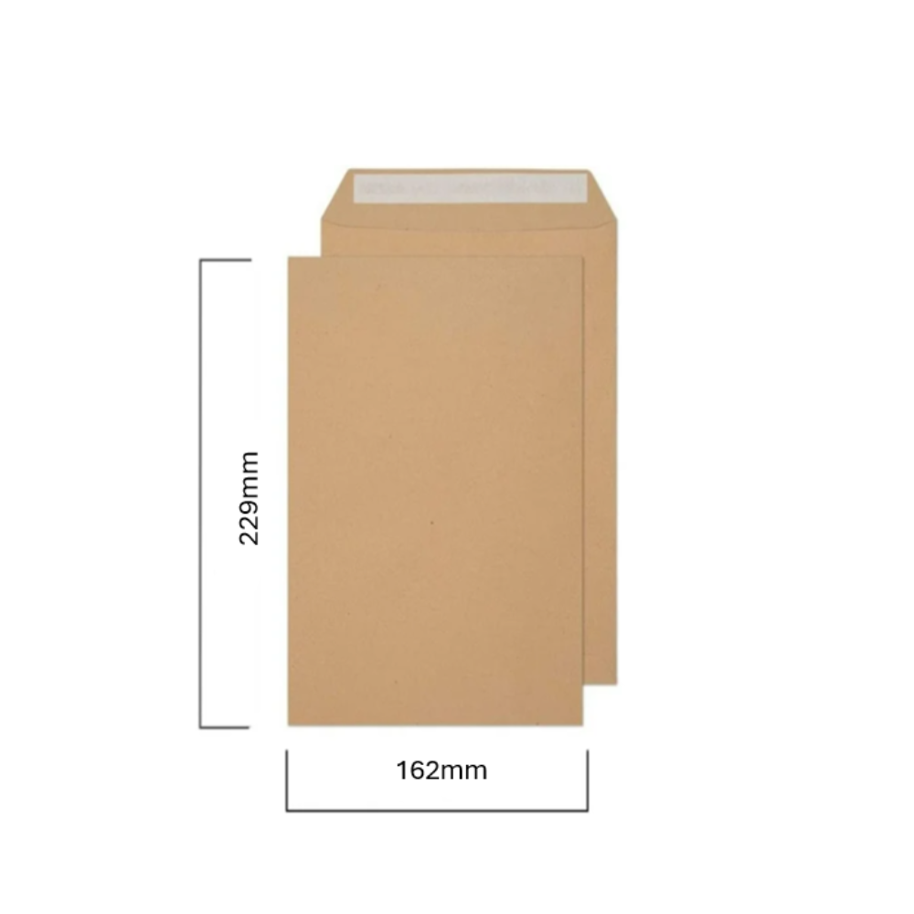 C5 Brown Envelope - 50 Pack Self Seal Plain 162x229mm