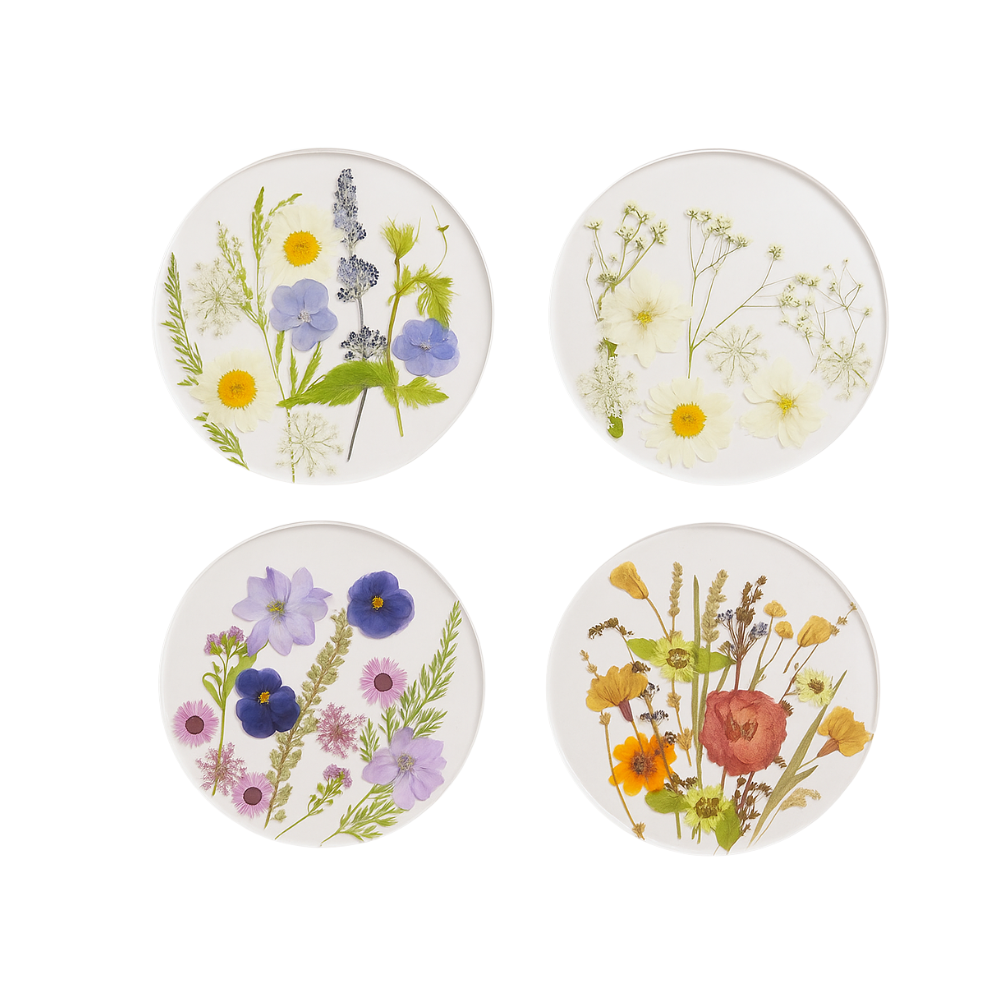 4-Piece Acrylic Wildflower Coaster Set – Floral Print