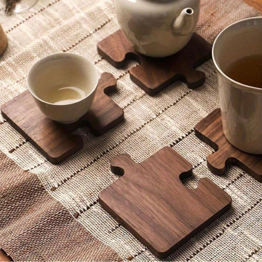 4-Piece Retro Puzzle Wooden Coaster Set