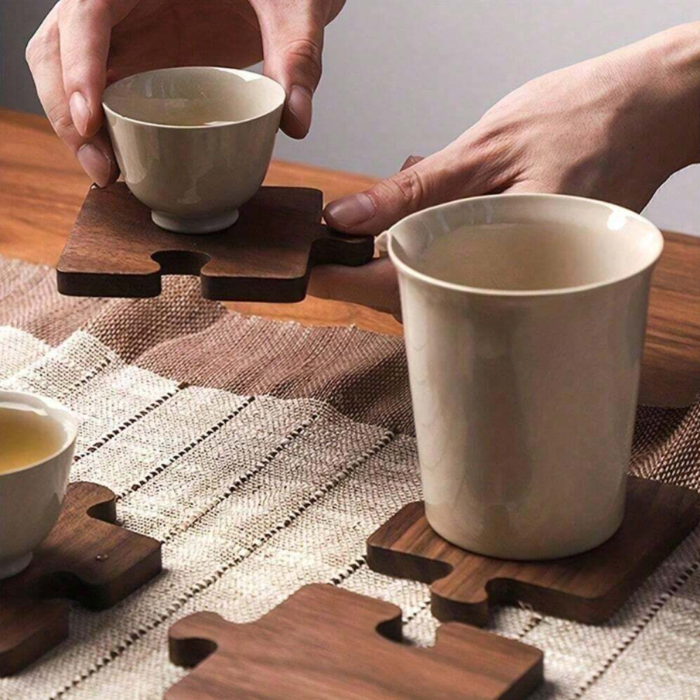 4-Piece Retro Puzzle Wooden Coaster Set