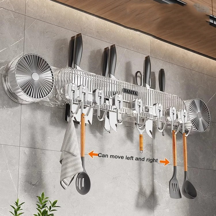 Wall Mount Kitchen Tools Holder with Suction Cups - Multi-Hook Utensil Organizer