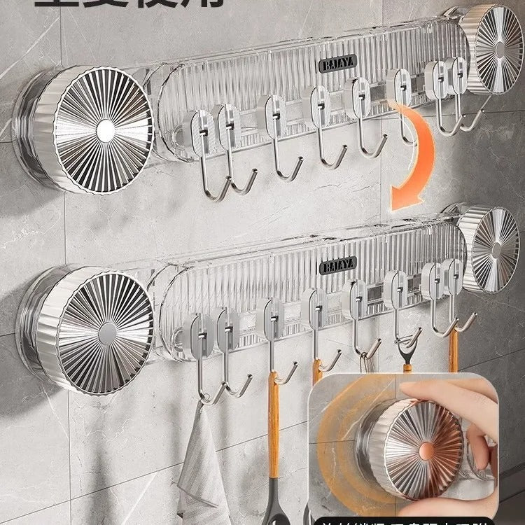 Wall Mount Kitchen Tools Holder with Suction Cups - Multi-Hook Utensil Organizer