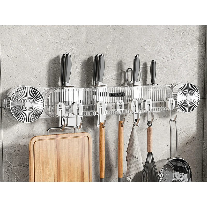 Wall Mount Kitchen Tools Holder with Suction Cups - Multi-Hook Utensil Organizer